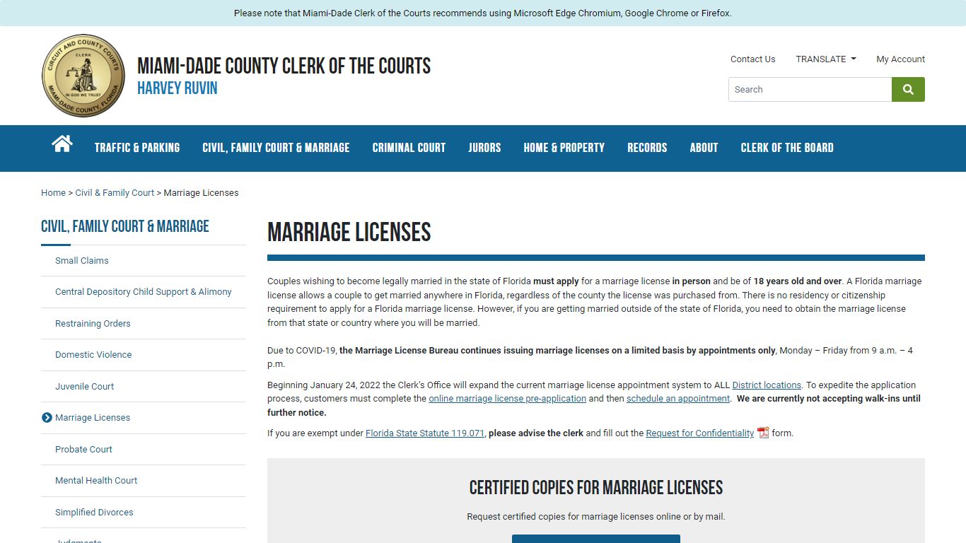 Marriage Licenses - Miami-Dade County