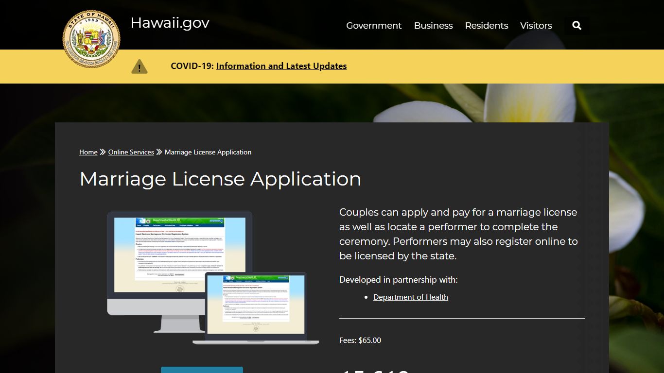 Hawaii.gov | Marriage License Application