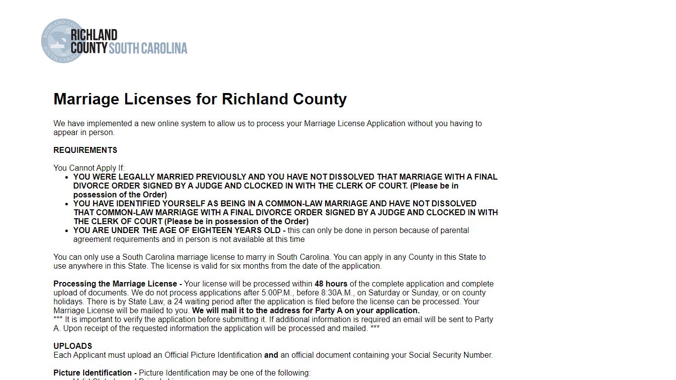 Marriage Licenses for Richland County